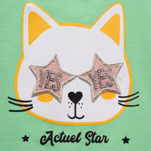 Load image into Gallery viewer, Star Cat Applique Top- Yellow And Mint Green
