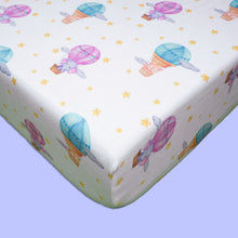 Load image into Gallery viewer, Purple Hot Air Balloon Organic Fitted Cot Sheet