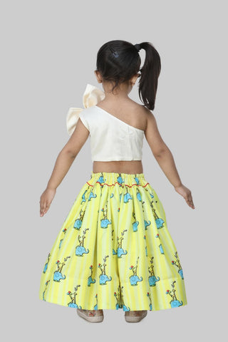 White Bow One Shoulder Top With Animal Printed Skirt