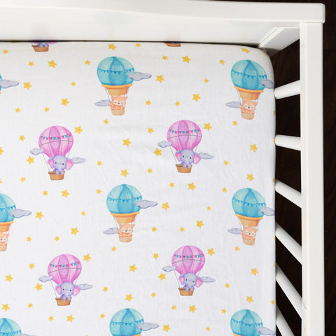 Purple Hot Air Balloon Organic Fitted Cot Sheet