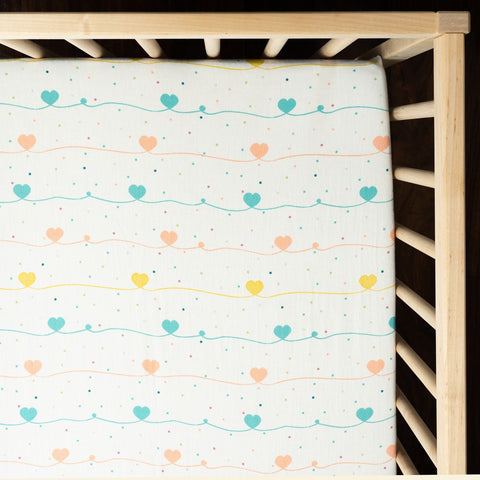 Yellow Hearts Organic Fitted Cot Sheet