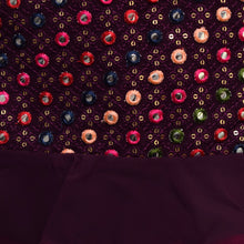 Load image into Gallery viewer, Wine Mirror Work Peplum Top And Skirt With Pink Net Dupatta