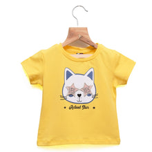 Load image into Gallery viewer, Star Cat Applique Top- Yellow And Mint Green