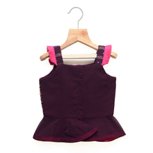 Load image into Gallery viewer, Wine Mirror Work Peplum Top And Skirt With Pink Net Dupatta