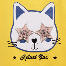 Load image into Gallery viewer, Star Cat Applique Top- Yellow And Mint Green