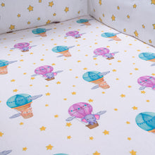 Load image into Gallery viewer, Purple Hot Air Balloon Organic Fitted Cot Sheet