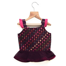 Load image into Gallery viewer, Wine Mirror Work Peplum Top And Skirt With Pink Net Dupatta