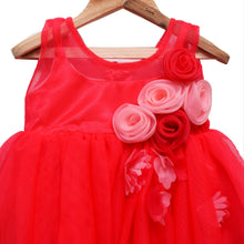 Load image into Gallery viewer, Red & Yellow Flowers Embellished Soft Net Party Frock