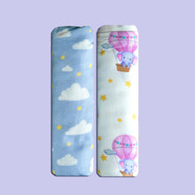 Load image into Gallery viewer, Purple Clouds & Hot Air Balloon Organic Muslin Swaddles- Set Of 2