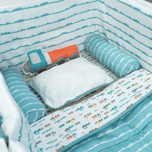 Load image into Gallery viewer, Blue Traffic Jam Organic Cot Bedding Set
