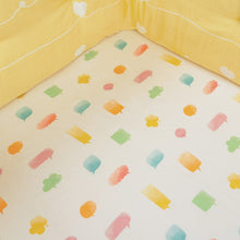 Load image into Gallery viewer, Yellow Speech Bubbles Organic Fitted Cot Sheet