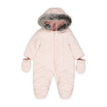 Load image into Gallery viewer, Pink Hooded Quilted Snowsuit