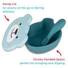 Load image into Gallery viewer, Blue Bear Baby & Toddler Stay Put Suction Bowl with Lid & Spoon