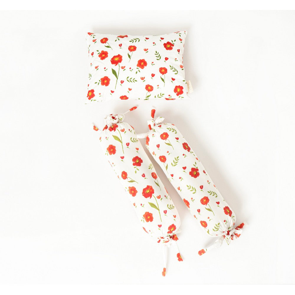 White Floral Printed Pillow & Bolster