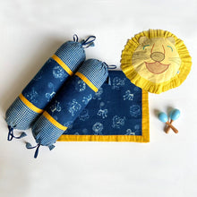 Load image into Gallery viewer, Organic Zoo Print Dohar And Mustard Seed Pillow With Maracas