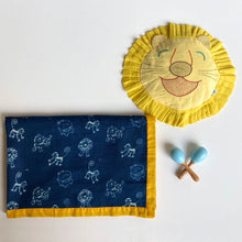Load image into Gallery viewer, Organic Zoo Print Dohar And Mustard Seed Pillow With Maracas