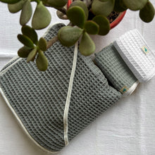 Load image into Gallery viewer, Organic Grey Waffle Hooded Towel Set