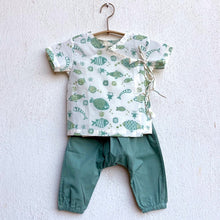 Load image into Gallery viewer, Organic Fish Print Angarakha Top And Mint Pants