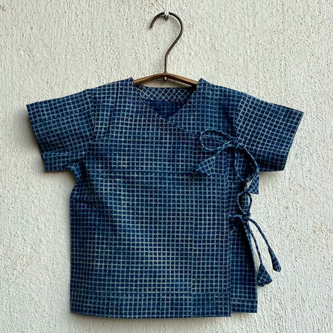 Organic Indigo Check Angarakha With Indigo Raidana Pants
