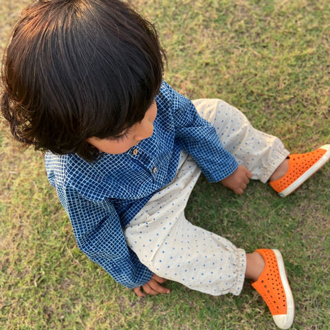 Organic Indigo Check Kurta With Indigo Raidana Pant