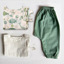 Load image into Gallery viewer, Organic Koi Mint Fish Print And White Angarakha With Mint Pants
