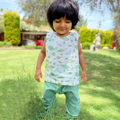 Organic Koi Mint Jhabla With Mint Pant
