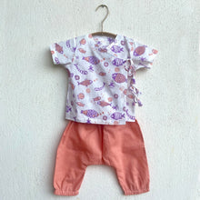 Load image into Gallery viewer, Organic Koi Peach Print Angrakha Top With Pants