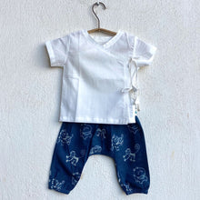 Load image into Gallery viewer, Organic White Angarakha Top And Zoo Print Indigo Pants