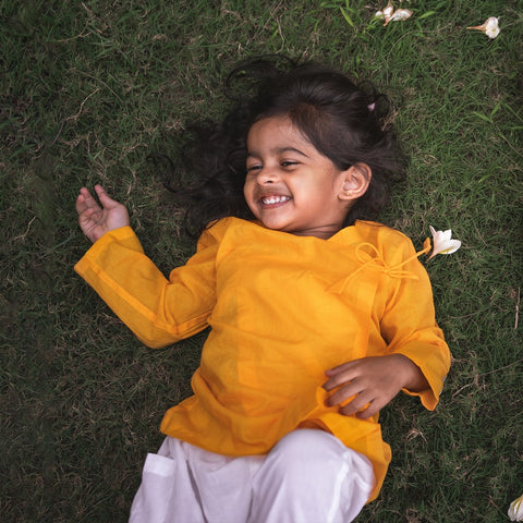 Organic Yellow Angrakha With White Pant