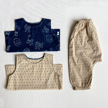 Load image into Gallery viewer, Organic Zoo Print Jhabla And Indigo Raidana Jhabla With Indigo Raidana Pants