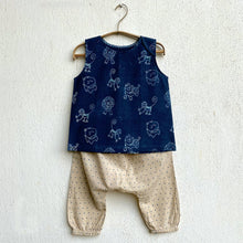 Load image into Gallery viewer, Organic Zoo Print Jhabla And Indigo Raidana Jhabla With Indigo Raidana Pants