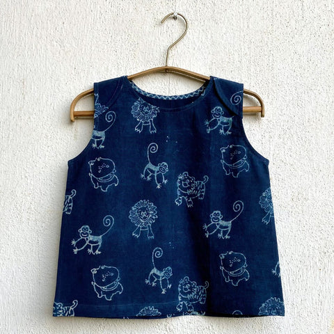 Organic Zoo Print Jhabla With Indigo Raidana Pant