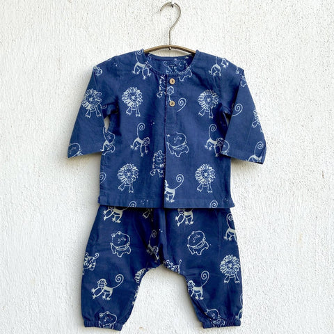 Zoo Print Indigo Kurta And Pant