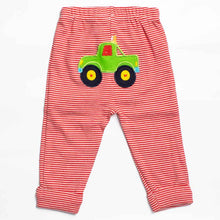 Load image into Gallery viewer, Red & White Striped Lounge Pants With Car Applique Work