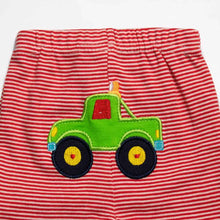 Load image into Gallery viewer, Red & White Striped Lounge Pants With Car Applique Work