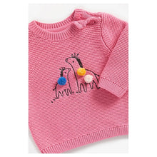 Load image into Gallery viewer, Pink Zebra Embroidery And Pom Pom Sweater