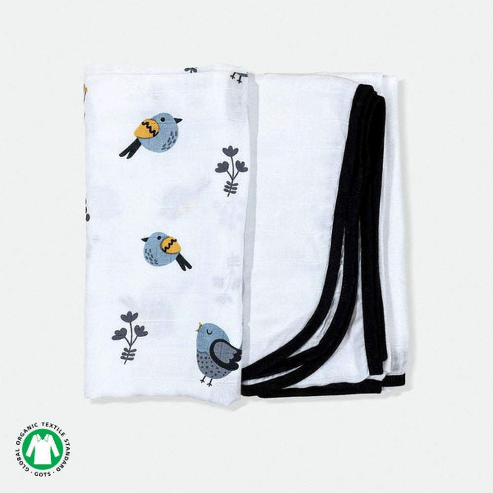 Bird & Classic White Design Muslin Swaddle Wrap- Pack Of 2