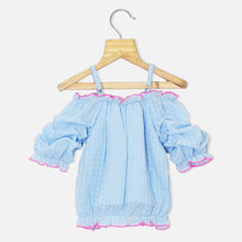 Load image into Gallery viewer, Chiffon Off Shoulder Crop Top- Yellow,Blue & Green