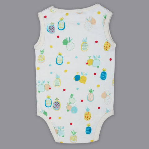 White Pineapple Printed Sleeveless Onesie
