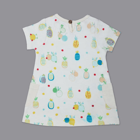 White Pineapple Printed Half Sleeves Dress