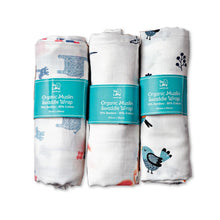 Load image into Gallery viewer, Bird, Giraffe & Flamingo Design Muslin Swaddle Wrap- Pack Of 3