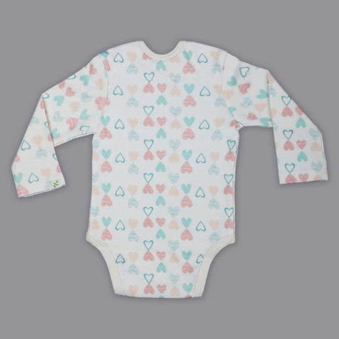 White Heart Printed Full Sleeve Onesie