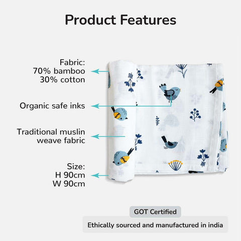 Bird Design Muslin Swaddle Wrap