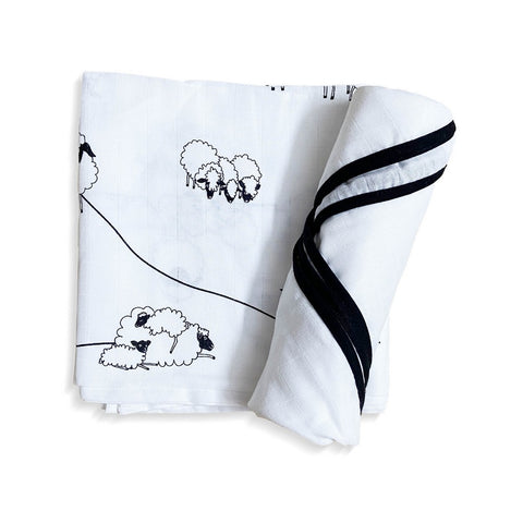 Sheep & Classic White Design Muslin Swaddle Wrap- Pack Of 2