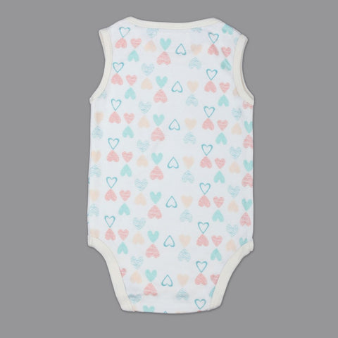 White Heart Printed Sleeveless Onesie