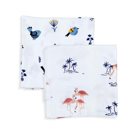 Bird & Flamingo Design Muslin Swaddle Wrap- Pack Of 2