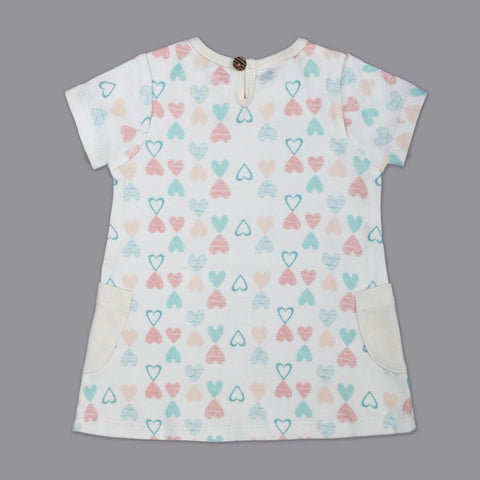 White Heart Printed Half Sleeves Dress