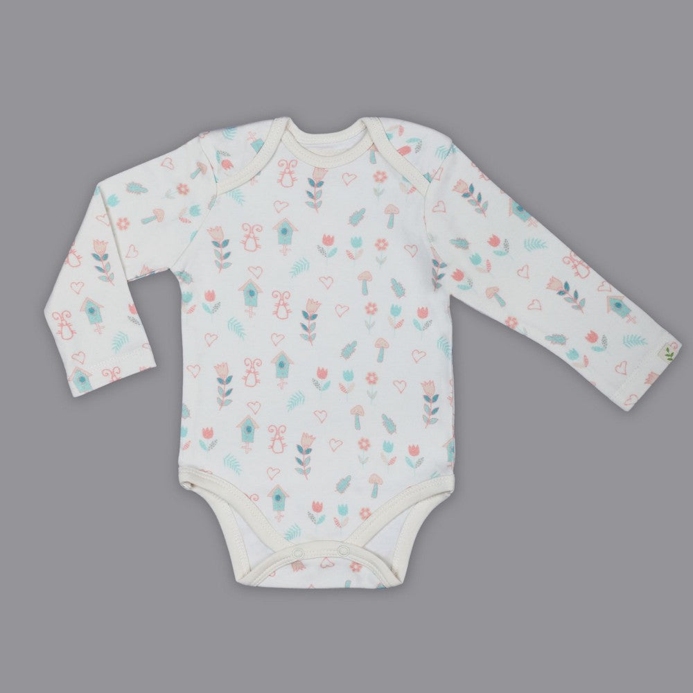 White Floral Printed Full Sleeves Onesie  Greenbell