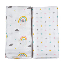 Load image into Gallery viewer, White Rainbow Theme Muslin Swaddle Pack Of 2
