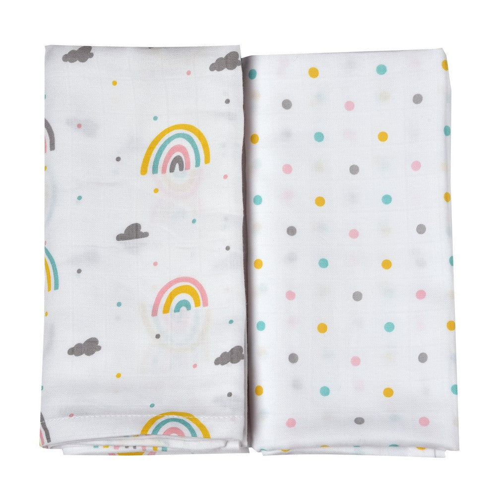 White Rainbow Theme Muslin Swaddle Pack Of 2